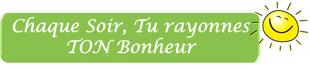 Bannière verte Chaque Soir Tu rayonnes TON Bonheur avec soleil souriant jaune